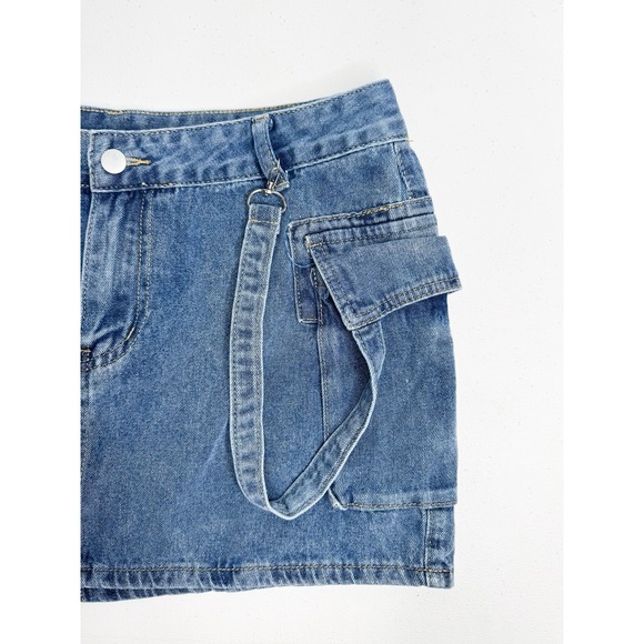 Denim Cargo Skirt Women's XL Blue Utility Pockets D-Ring Strap Y2K Streetwear - Picture 8 of 8